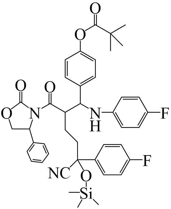 4-[(1S,2R)-1-(4-氟苯氨基)-2-((4S)-4-苯基-2-噁唑啉酮-3-羰基)-5-氰基-5-(4-氟苯基)-5-(三甲基硅氧基)]正戊基苯基-2,2-二甲基丙酸酯